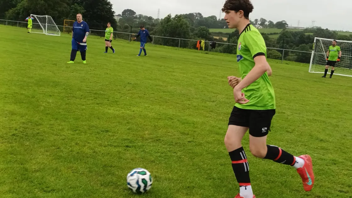 The Guernsey Dynamics football team playing at the Mary Peters Community Cup staged at Billy Neill Playing Fields in Dundonald, Northern Ireland.