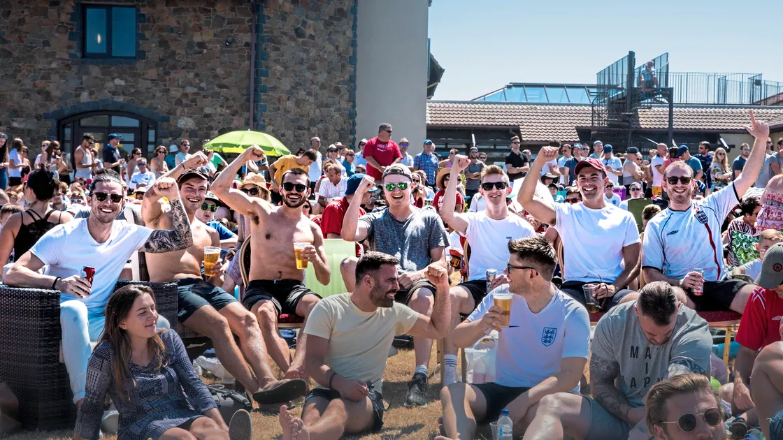 Fans at the Peninsula Hotel on Saturday afternoon watching the World Cup quarter final between England and Sweden. (Picture by Ben Fiore, 21937609)