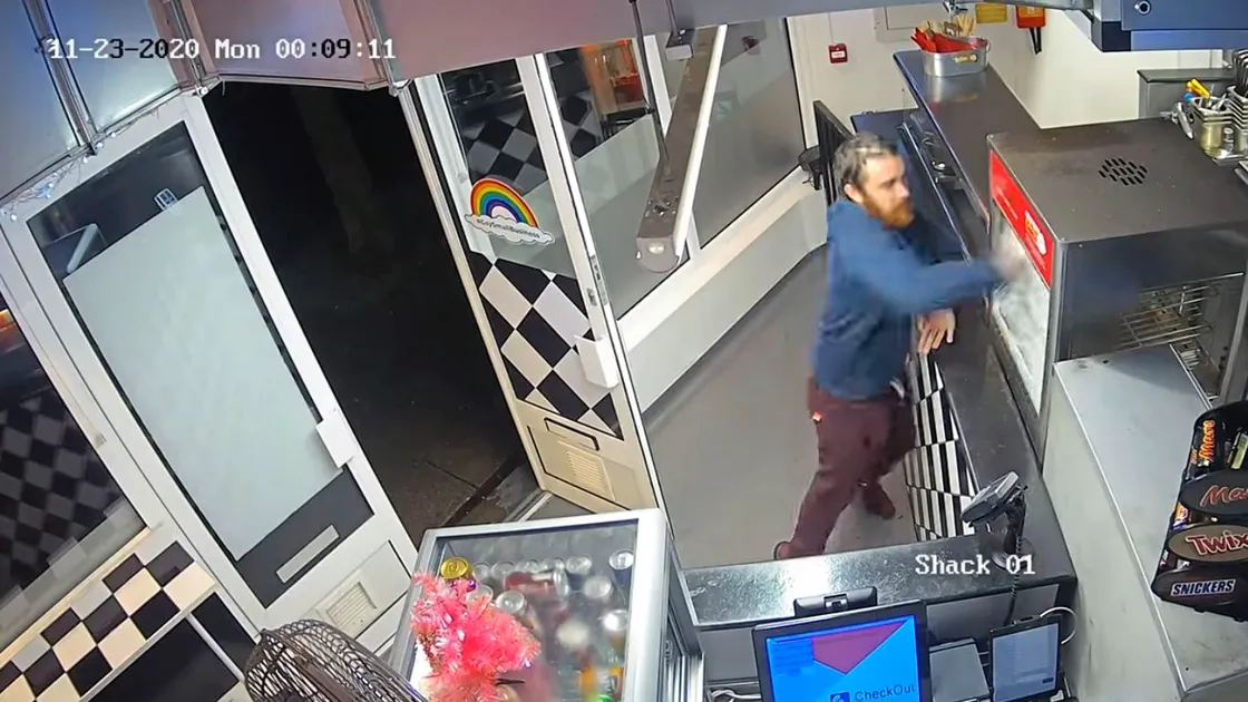 Love Shack, Gourmet Kebab, are appealing for more information about this man who entered the establishment and punched his fist through a glass cabinet. Picture taken from Love Shack's CCTV footage on Facebook. (28942836)