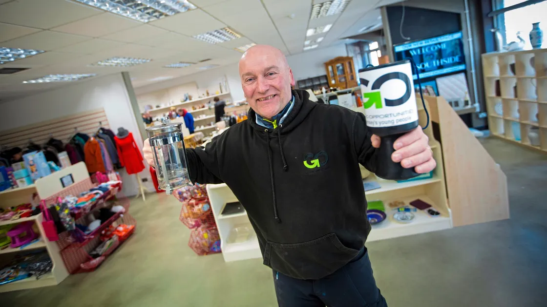 Chris Murphy, general manager of the new Go charity shop which has opened opposite the clock tower on Southside. (Picture by Peter Frankland, 32882066)