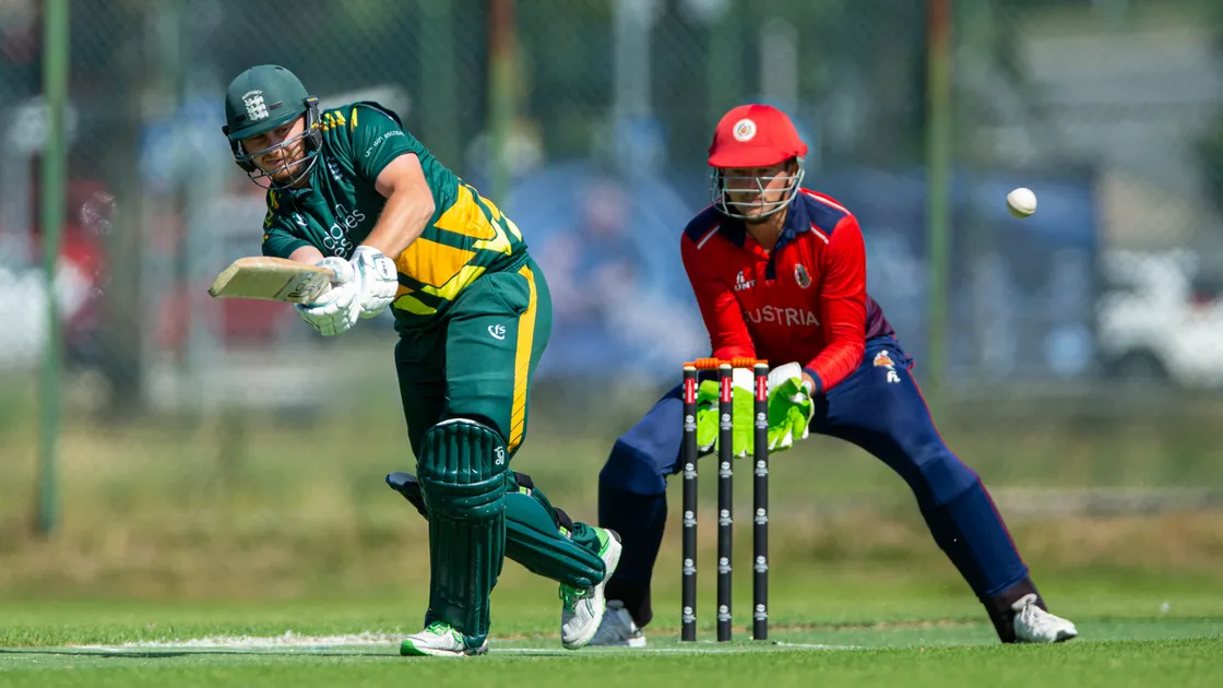 Guernsey Captain Josh Butler clips one into the leg-side ICC Mens T20 World Cup Sub Regional Europe B QualifierGuernsey v AustriaTikkurila Cricket Ground, Finlandwww.guernseysportphotography.com (31079692)