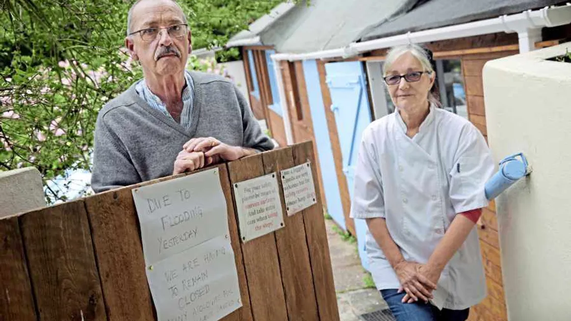 'River' of rain floods Moulin Huet Tea Room