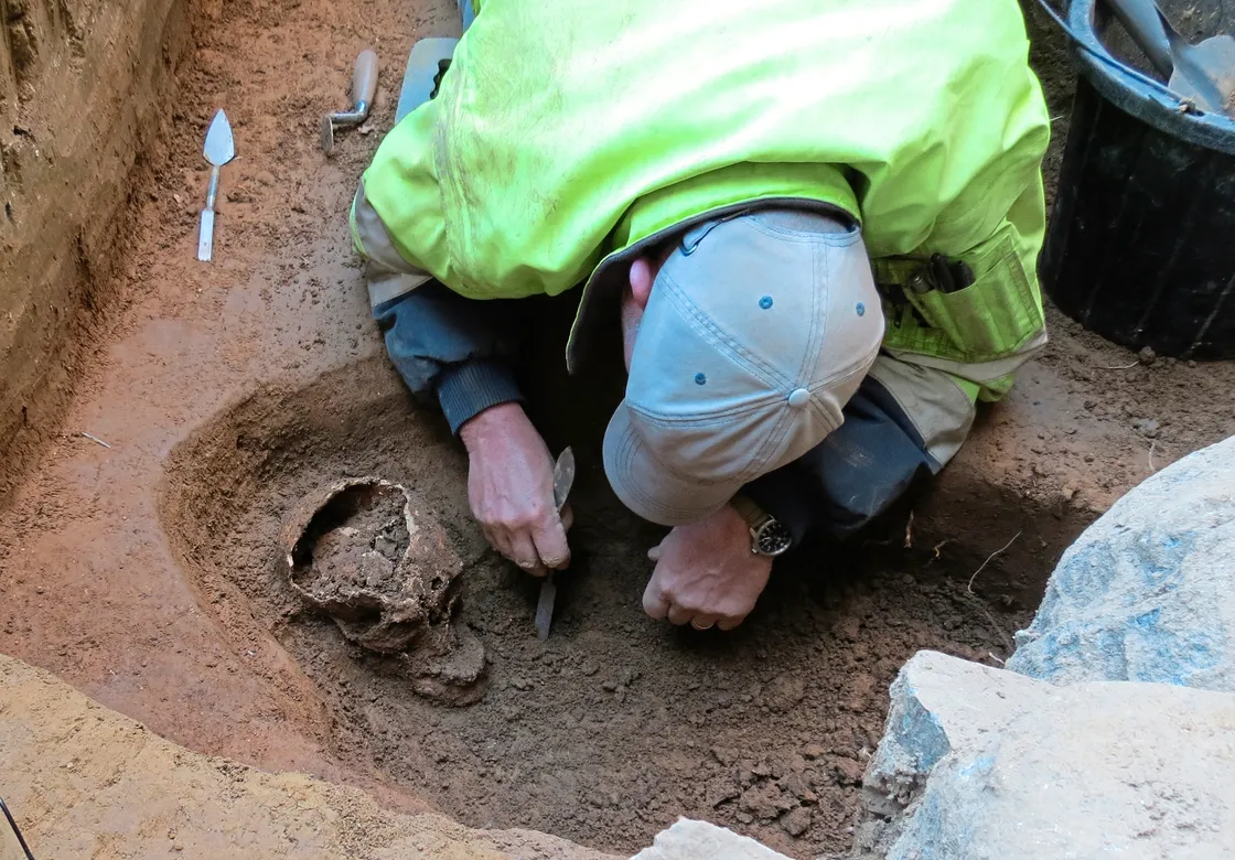 Archaeologists excavated an area in front of the church entrance last month, ahead of building work starting to create a new entrance and toilet.