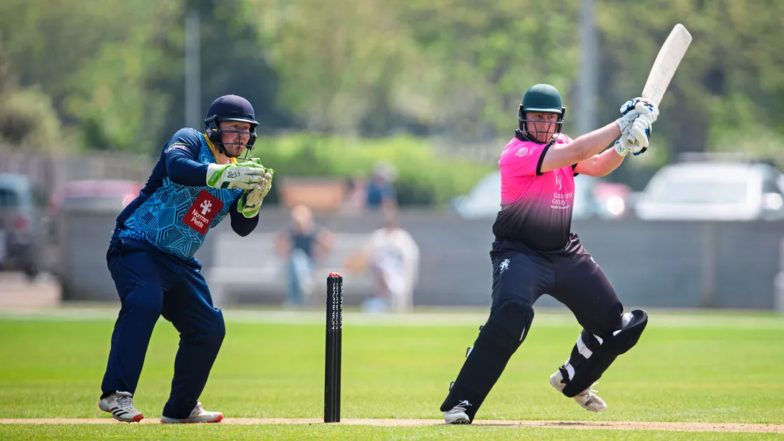 Griffins opener Nathan Le Tissier playing through the covers during his fine 70 against Cobo on Saturday at the KGV. (Pictures by Connor Rabey, 33223196)