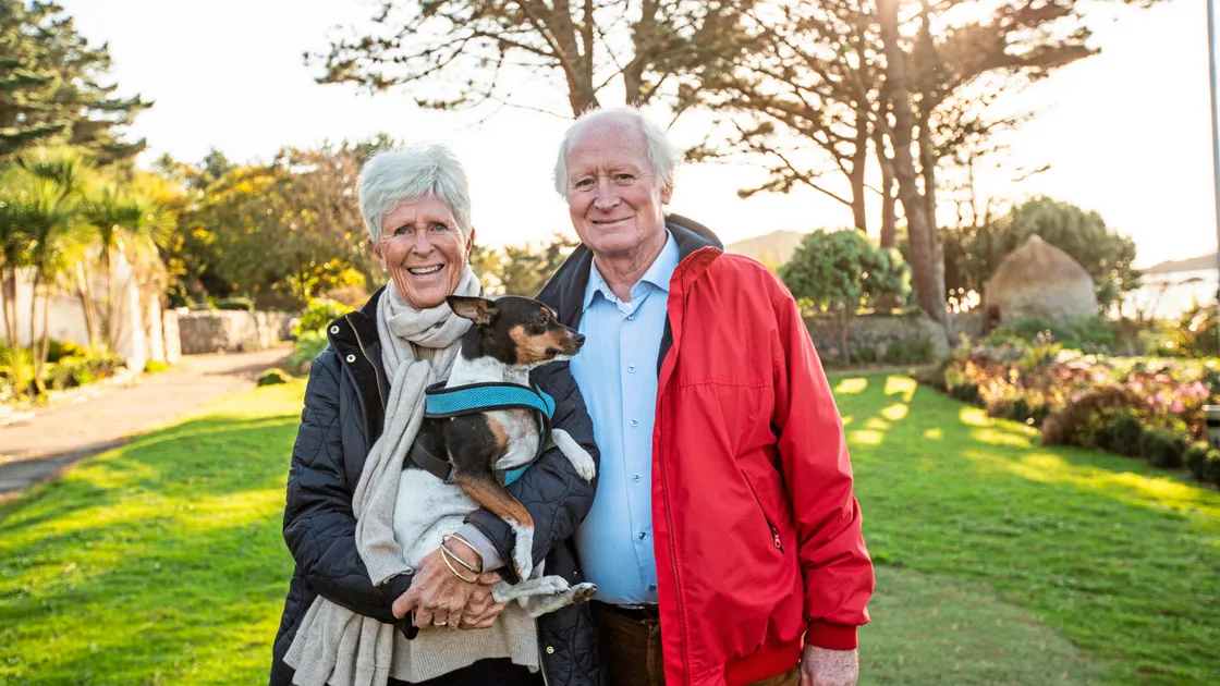 Herm leaseholder John Singer with his wife Julia and dog Alice. (Picture by Sophie Rabey, 33780587)