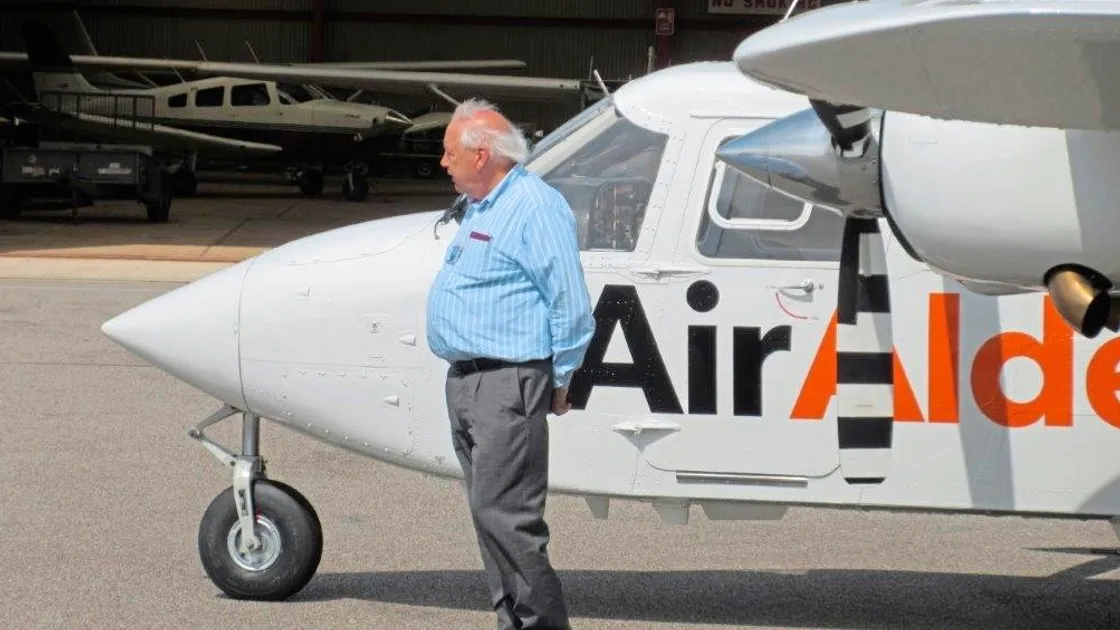 Air Alderney managing director Danny Brem-Wilson with the first of its Islander aircraft.             (Picture by Malcolm Matthews)