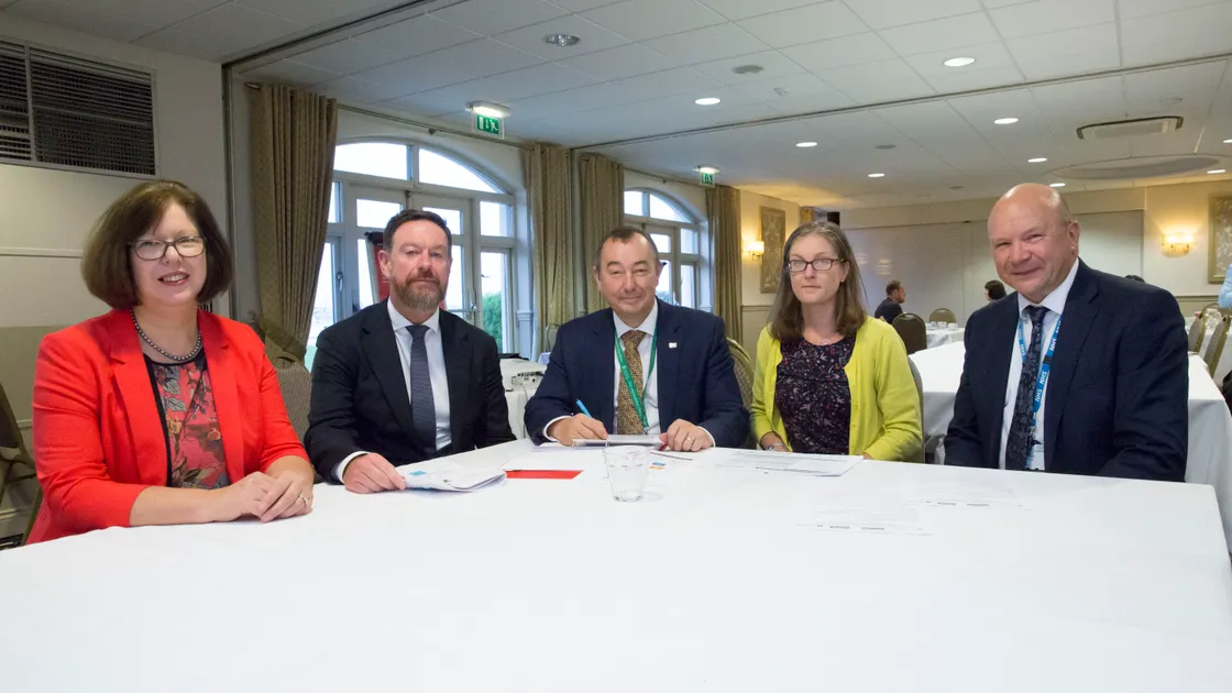 A flu pandemic table top exercise was held at the Peninsula Hotel in November. Left to right, director of public health Dr Nicola Brink, States strategic lead for operational delivery and support Jason Moriarty, States strategic lead for people policy Mark de Garis, Dr Chloe Selwood, the national lead for pandemic influenza for NHS England and NHS Improvement, and Jon Malley, emergency preparedness resilience and response manager for NHS England and NHS Improvement (south-east). (Picture by Adrian Miller, 27025096)