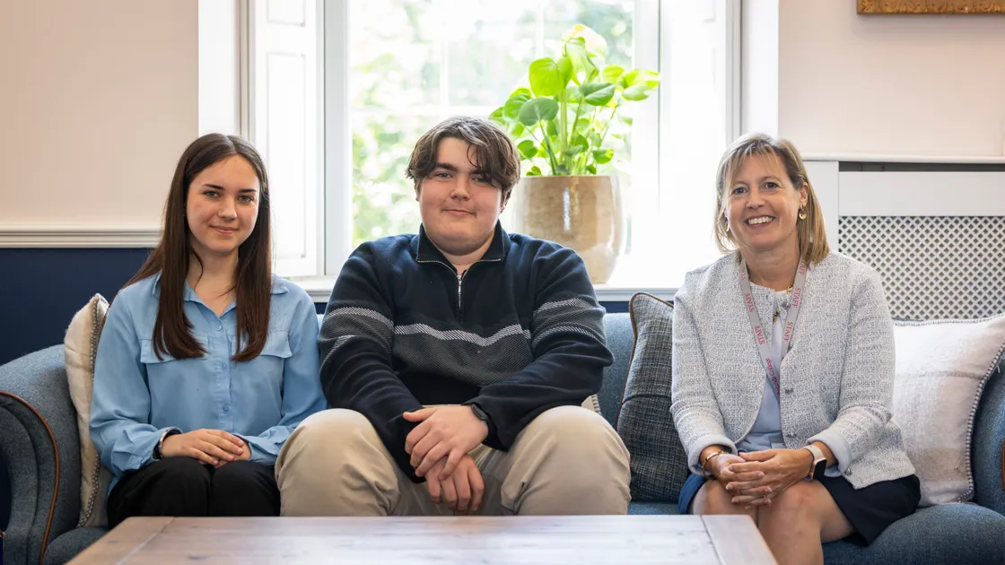 Pictured left to right, deputy head girl Daniella Mauger, 16, head boy George Gould, 16, and principal Alexa Yeoman.