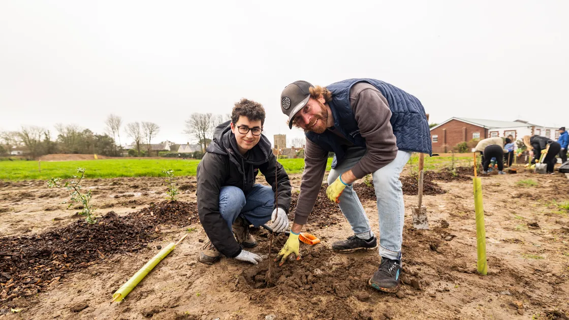 Volunteers from OGH, JP Morgan and Julius Baer helped with the planting. Pictured are Xavier Ellis, left, and James Spittal from Julius Baer.