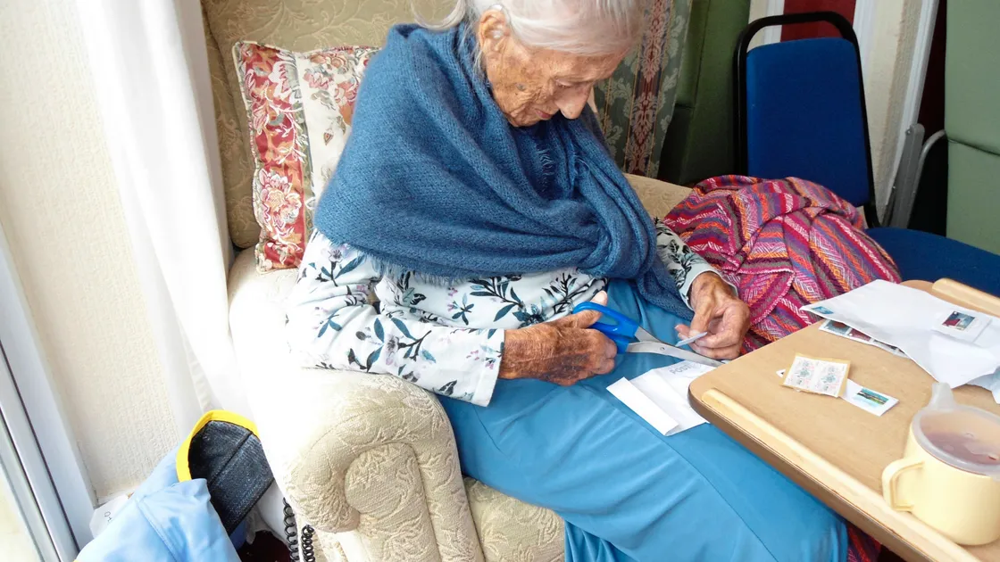 Ruth Berry, who is 109 today, still supports two charities she raises money for by cutting out used stamps from envelopes.