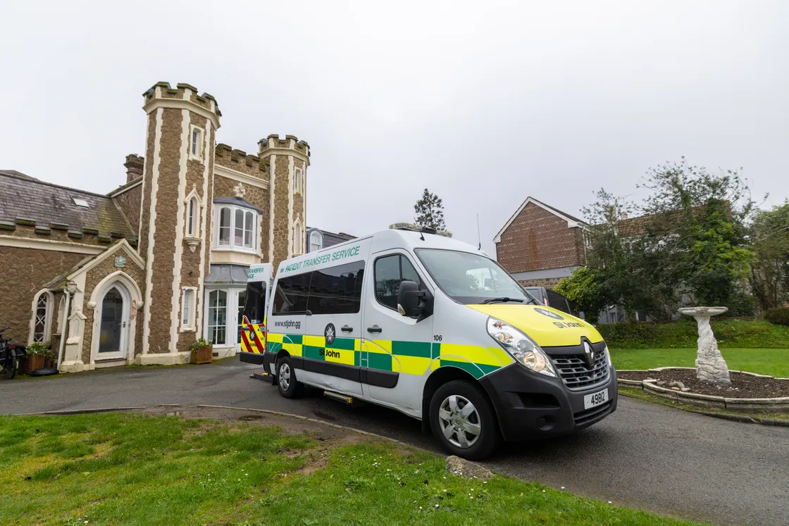 The two vehicles and three core staff from the Patient Transfer Service do around 40 trips a day, picking up from houses and care homes across the island and delivering patients wherever they need to go.