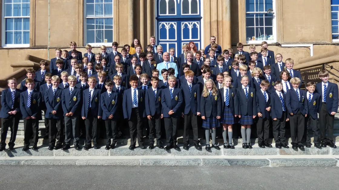 Elizabeth College’s new Year 7, which for the first time includes girls, as well as their tutors, principal Jenny Palmer and head of Year 7 Tim Slann. (29958507)