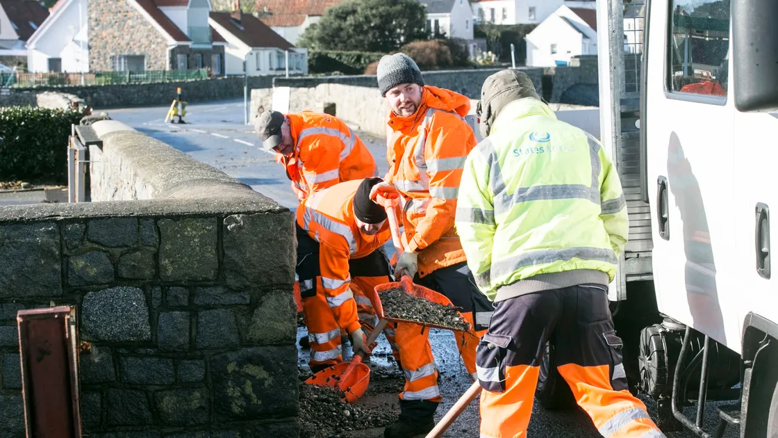 Pic by Adrian Miller 11-02-20.Perelle St Saviour's Coast Road clean up by States Works after Storm Ciara. (27143965)