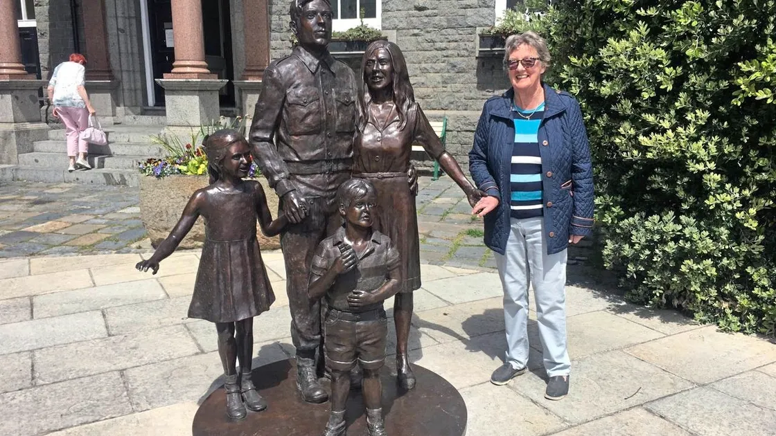 Susie Sampson posing with the newly unveiled ‘Liberation 75 Past, Present and Future’ statue. (Picture by Emily Hubert, 29533283)