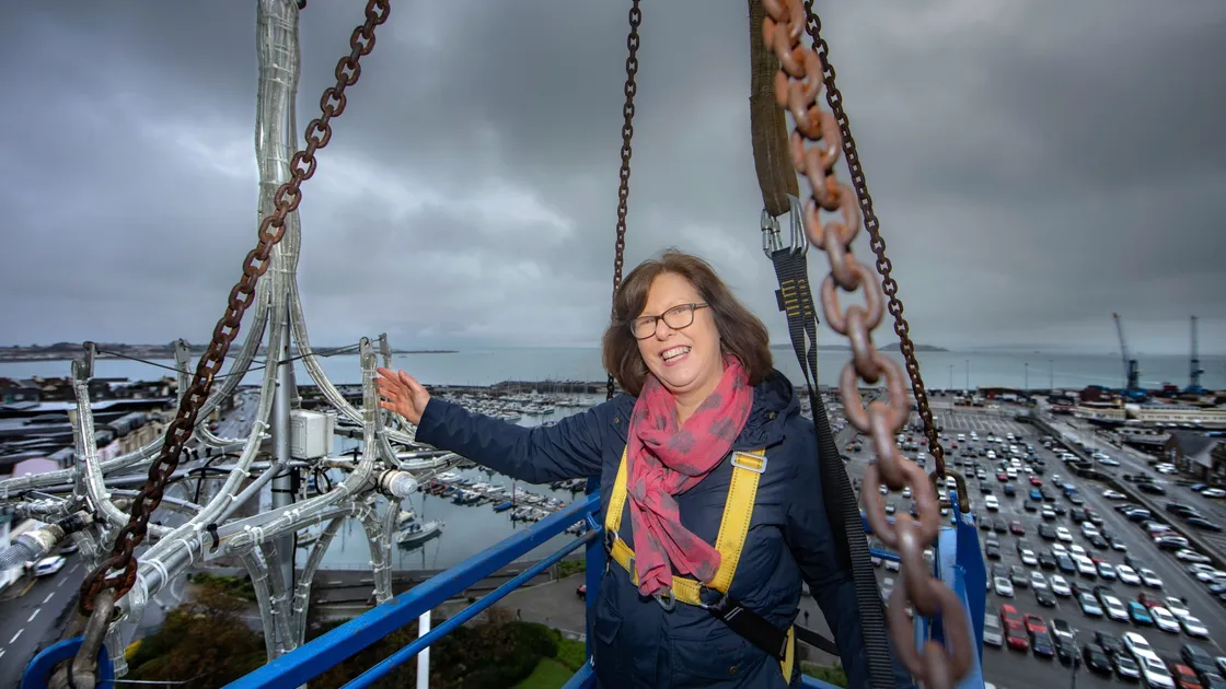 Dr Nicola Brink at the top of the Tree of Joy. (Picture supplied by Ben Fiore, 28938213)
