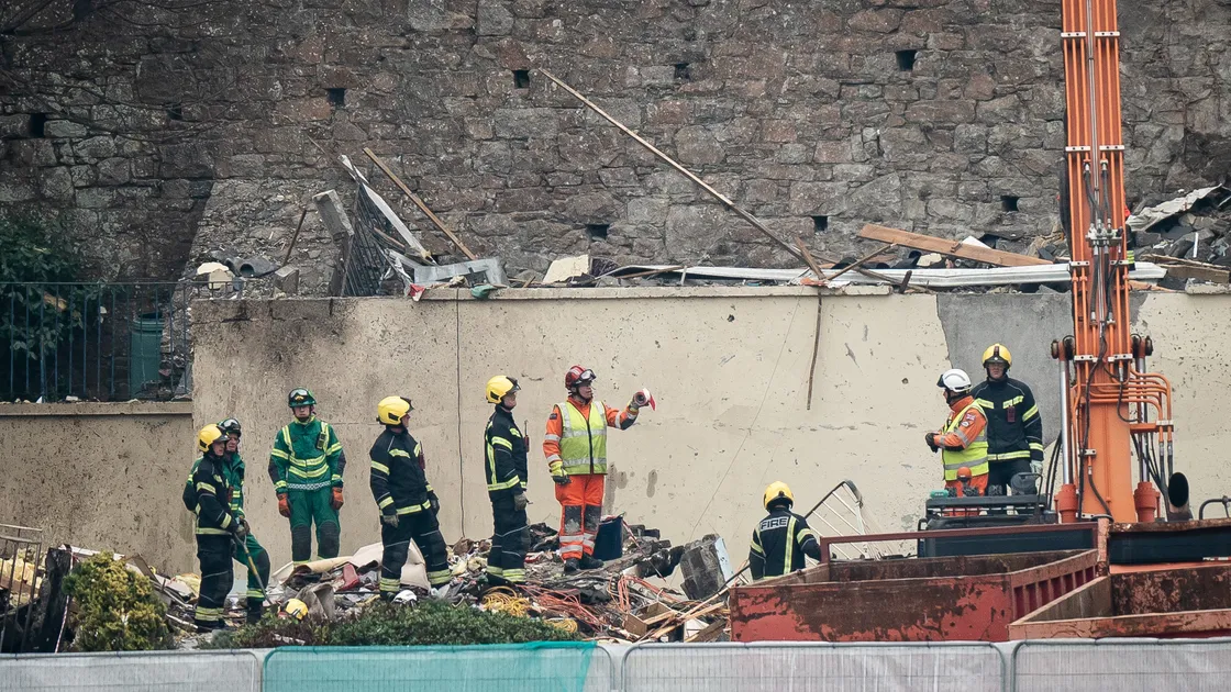 Specialist rescue teams at the scene of the explosion and fire at a block of flats in St Helier.           (31558727)