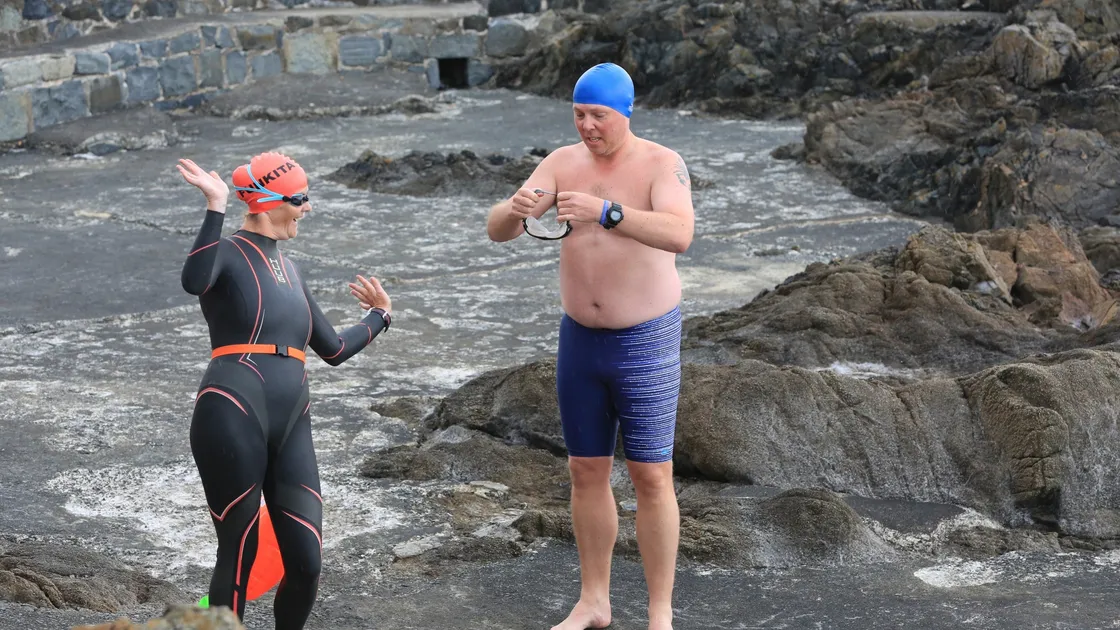 Guy’s wife, Jo, swam with him for safety reasons. (28331727)