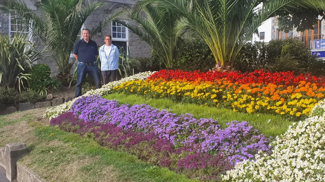 A flowerbed has been planted with rainbow flowers ahead of this weekend’s Pride parade. Left to right, Richard Langmead of States Works with Liberate’s vice chair Ellie Jones. (28666631)