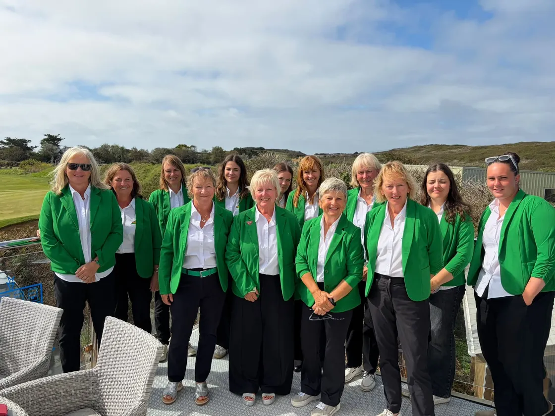 The Guernsey women’s golf team who drew with Jersey. Left to right: Bonny Hamilton, Di Stenner (reserve), Mary Bate, Mandy Webber, Jennie Ballay, Angela Goddard (captain), Chloe Gaudion, Sally Ingrouille, Di Aitchison, Kay Mapley (vice-captain), Veronica Bougourd, Chloe Domaille and Lily McNeela.