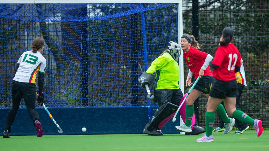 Lucy Waldrom scores for Team Lisia in the opening game of the GPL tournament against Sarnian Sticks on Saturday at Footes Lane
