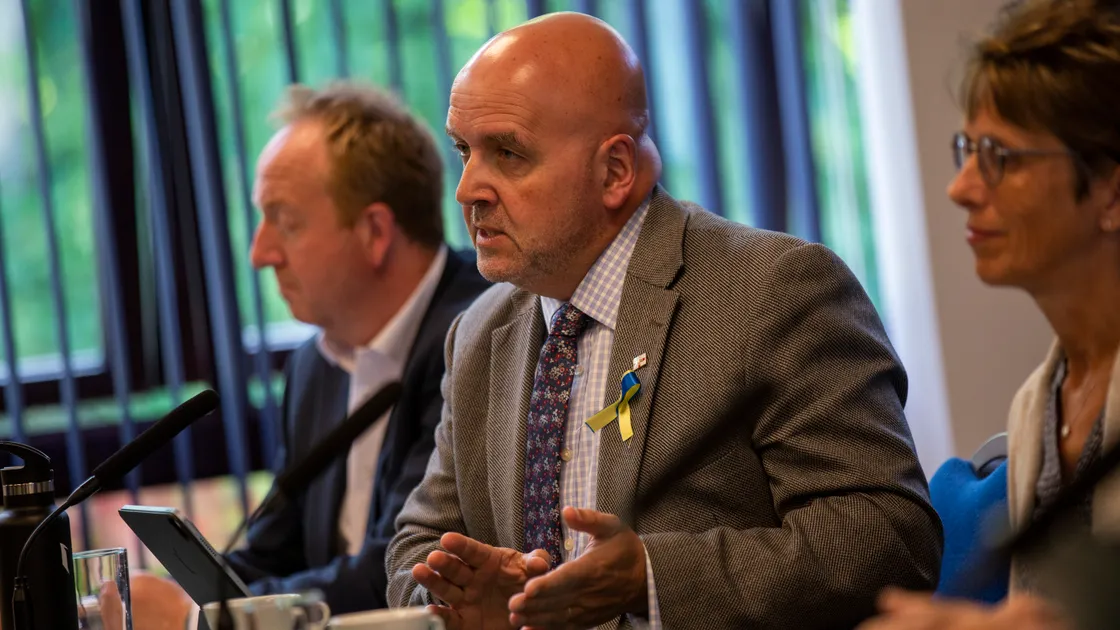 P&R member Deputy Jonathan Le Tocq at yesterday's Scrutiny Management hearing at Castel Douzaine Room. (Picture by Sophie Rabey, 30878749)