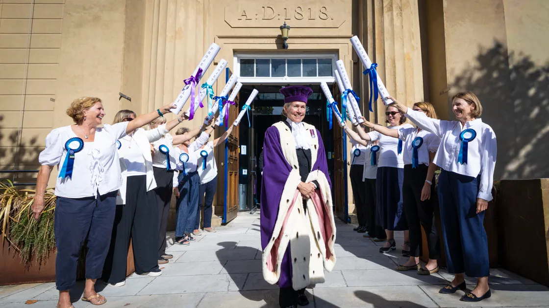 A guard of honour held outside St James by campaign group Women in Public Life for Jessica Roland, who became Guernsey’s first female Bailiff yesterday at a special sitting of the Royal Court.