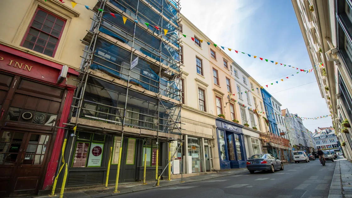 Scaffolding in Fountain Street, which is in place to support the building. (Picture by Sophie Rabey, 30761275)