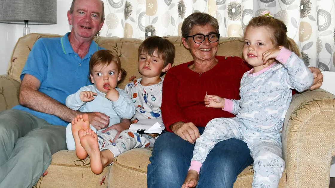 Grandparents Peter and Helena McGovern with, left to right, Caspar, 15 months, Malachi, 5, and Freya, 3, during their time looking after their grandchildren.