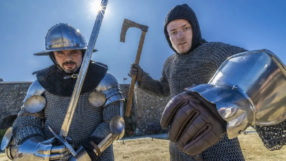 Joe Raleigh, left, and Rio Wilson of Knights of the Green Isle had a display of weaponry used for fighting in the period. 