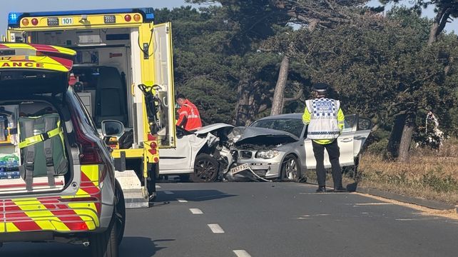 Five people hospitalised after two-car collision