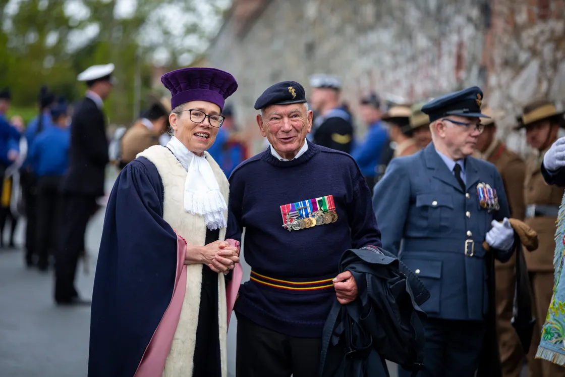 Deputy Bailiff Jessica Roland with the Royal British Legion’s Major Bob Place. (32088462)