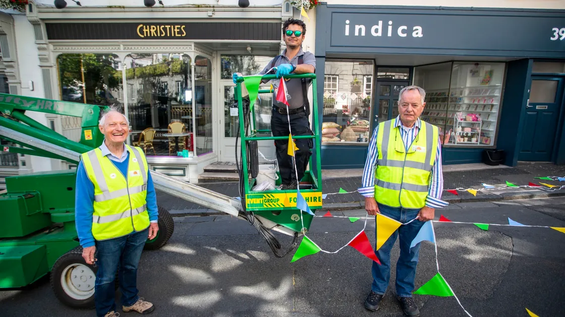 Left to right: Andrew Pouteaux, Mario Ferreria from Events Group, and Eric Caplain begin work in the Pollet. (Picture by Sophie Rabey, 28281270)