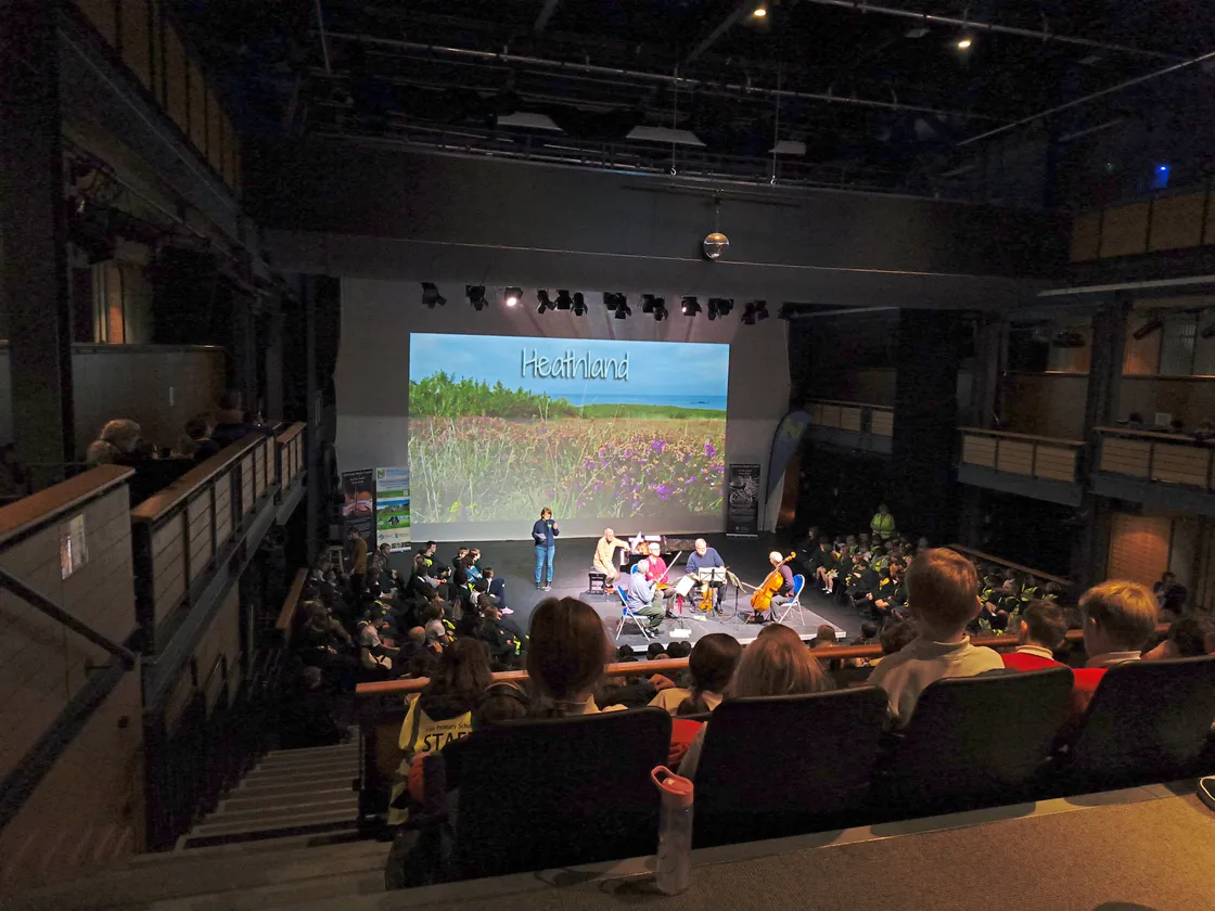 The Music of Nature concert with Angela Salmon introducing the heathland video alongside the Coull Quartet
