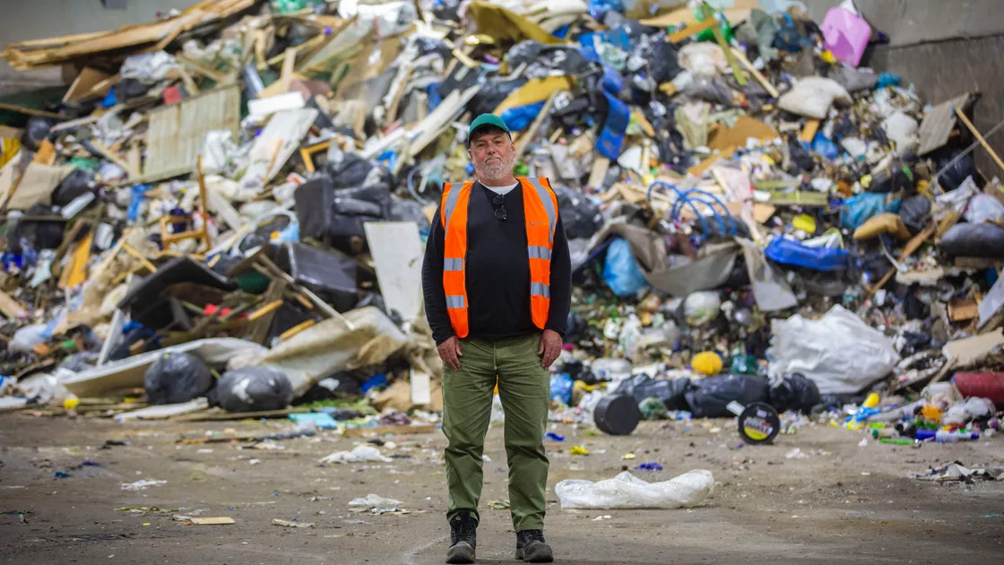 States' Trading Supervisory Board president Deputy Peter Roffey at the household waste and recycling centre at Longue Hougue. (Picture by Peter Frankland, 30971738)