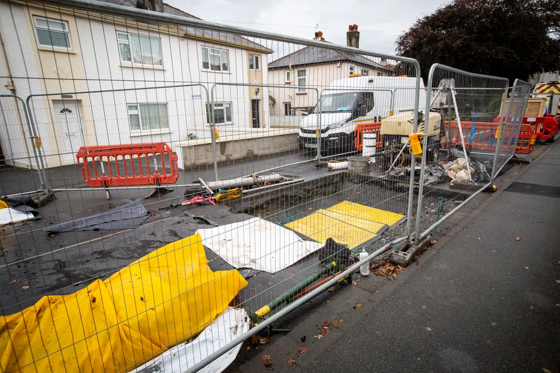 Picture by Sophie Rabey. 09-09-19.  Road closure at Le Grand Bouet.  Lining sewers.. (25742850)
