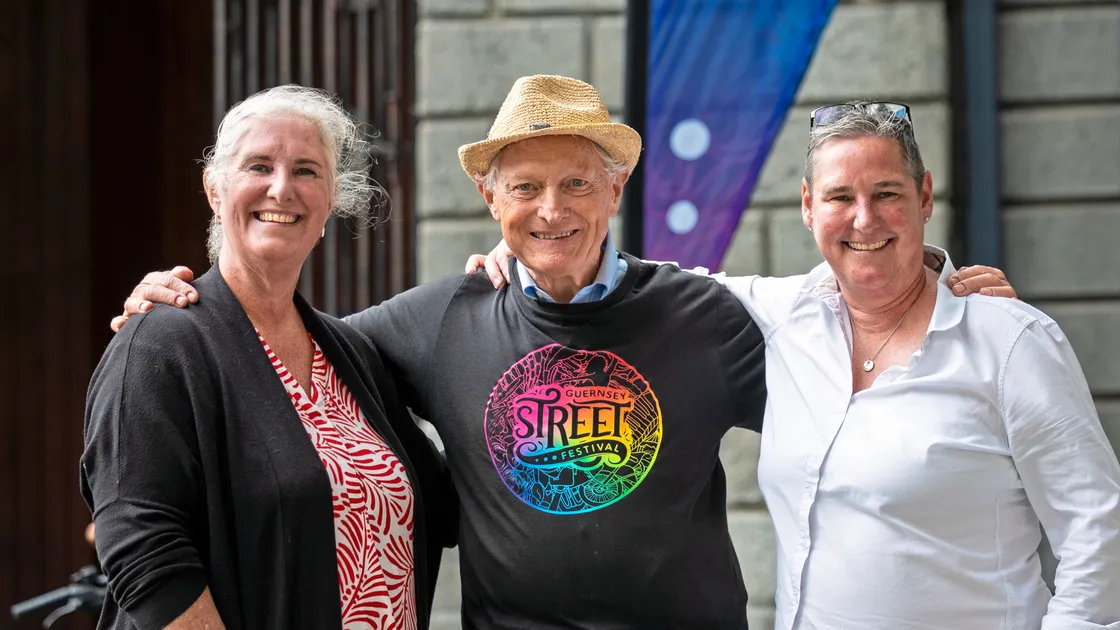 Debbie Medlock, left, and Claire Honeybill with Street Festival volunteer Andrew Pouteaux.