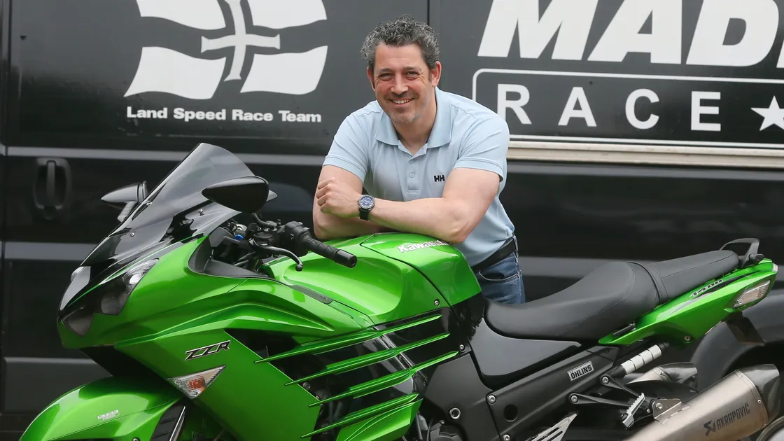 Zef Eisenberg and his ‘sand racing’ Kawasaki ZZR. This weekend he will be at Elvington again chasing records on his other ‘Green Machine’, a supercharged Suzuki Hayabusa that turns out 350hp. (Picture by Adrian Miller, 22529952)