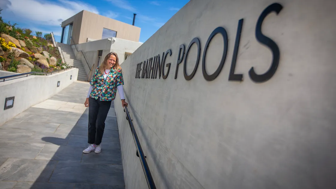 La Vallette bathing pools are nearing completion and have had a 'soft' opening over the past few days. Community lead Helen Bonner-Morgan is pictured. (Picture by Peter Frankland, 30895557)