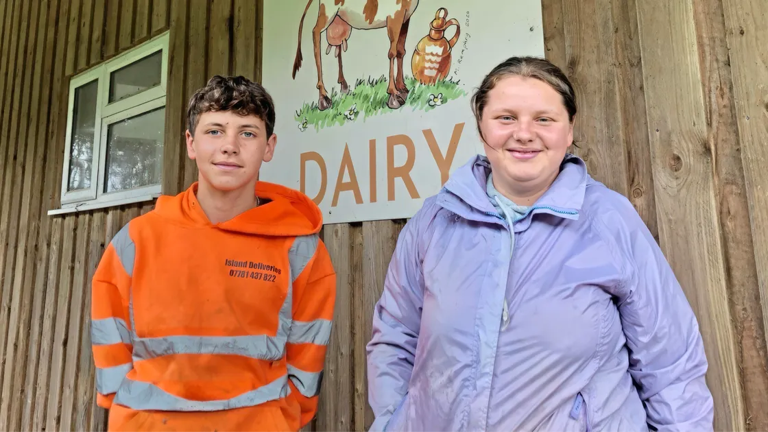 Brother and sister Harry and Cerys Knight, 15 and 16, who hope to restart Sark’s dairy farm.