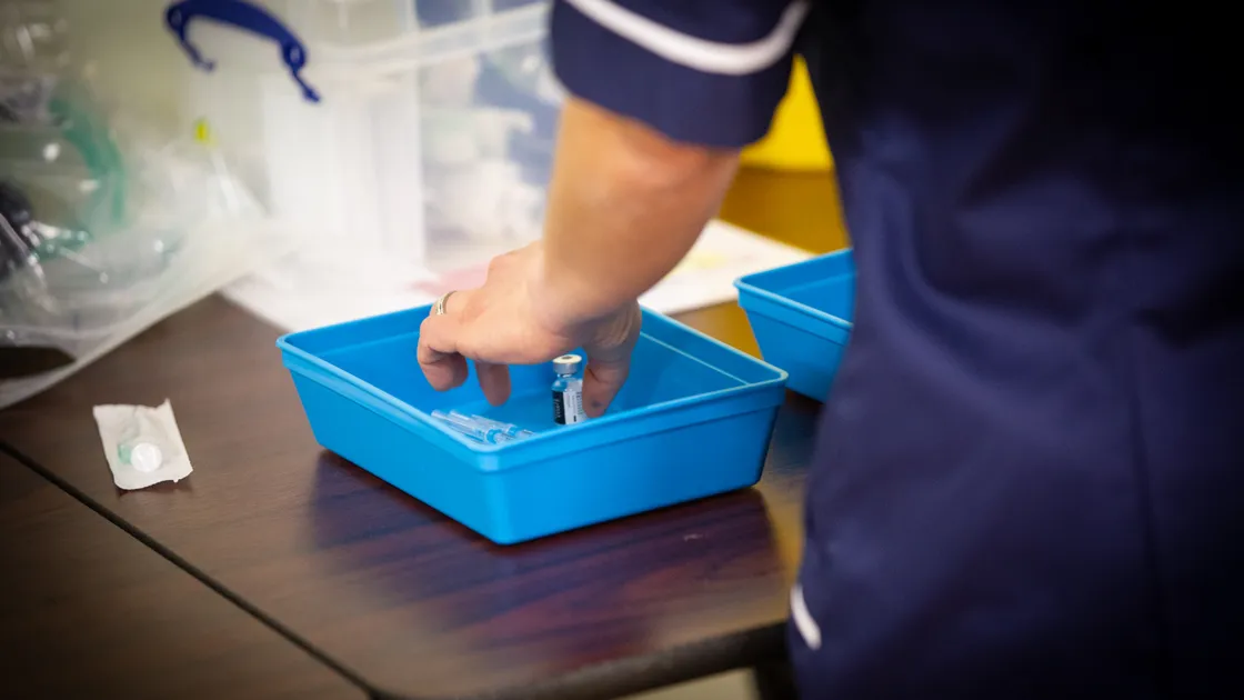 Once taken from the -70 storage freezer, the vaccine can only be stored for 5 days. As a result, the vaccinators ran the vaccine clinics from 17 to 20 December for the first cohort. (Picture by Peter Frankland, 29047972)