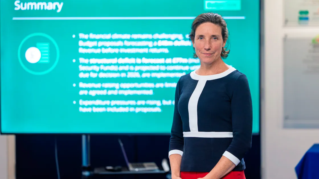 Deputy Lindsay de Sausmarez presented the draft Budget to fellow deputies yesterday