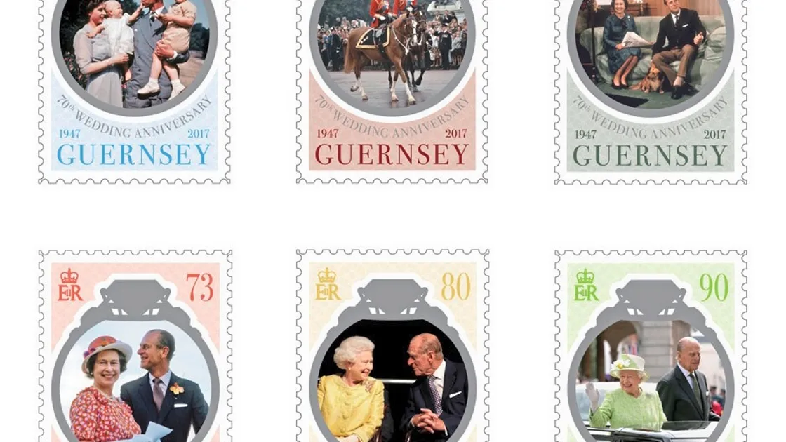 Guernsey Post’s stamp set, marking the platinum wedding anniversary of the Queen and the Duke of Edinburgh. 