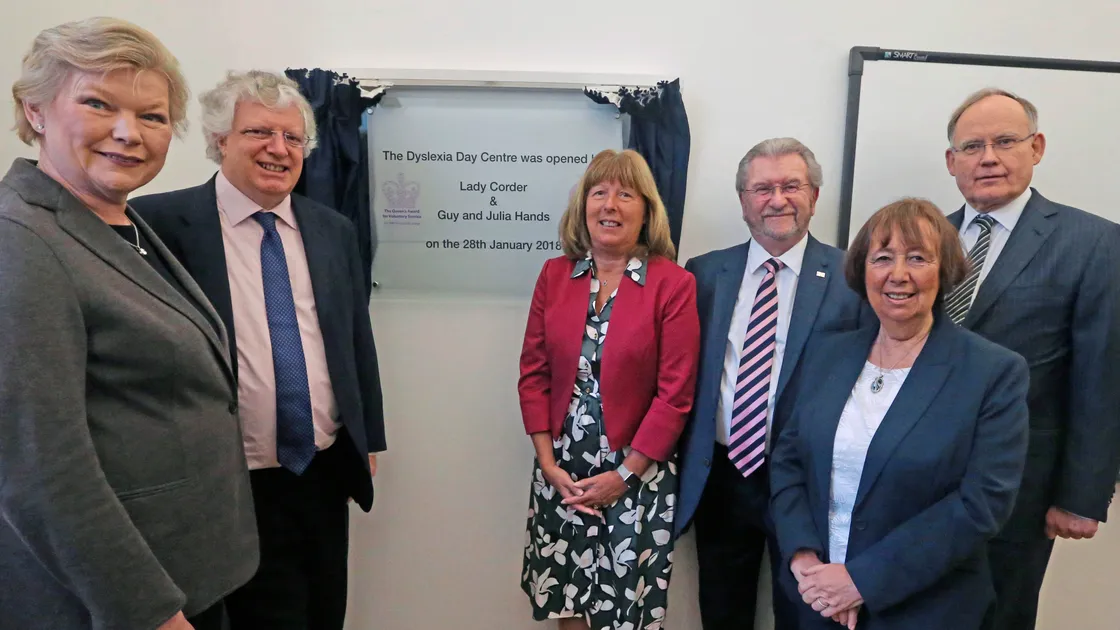 The official opening of the Dyslexia Day Centre at the former St Andrew’s Primary School, left to right, Julia Hands, Guy Hands, Lady Corder, Mike O’Hara, Teresa O’Hara and The Bailiff Sir Richard Collas. 							       (Picture by Steve Sarre, 20492044)
