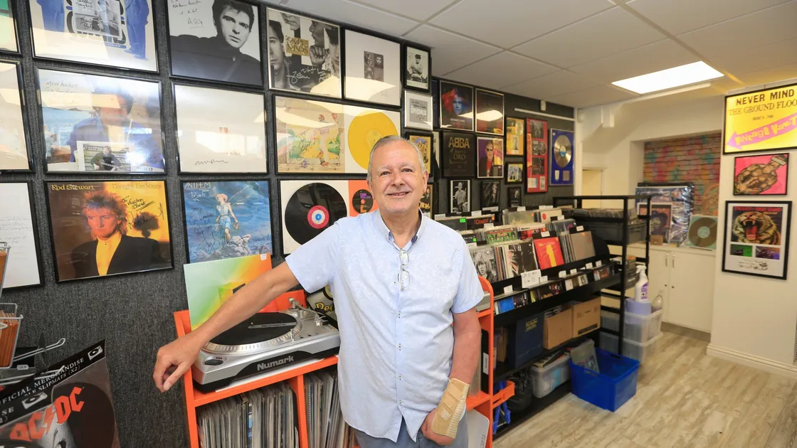 Vaughan Davies in the new Vinyl Vaughan’s shop in the Arcade, where he worked 41 years ago as a travel agent. (Picture by Adrian Miller, 28322696)