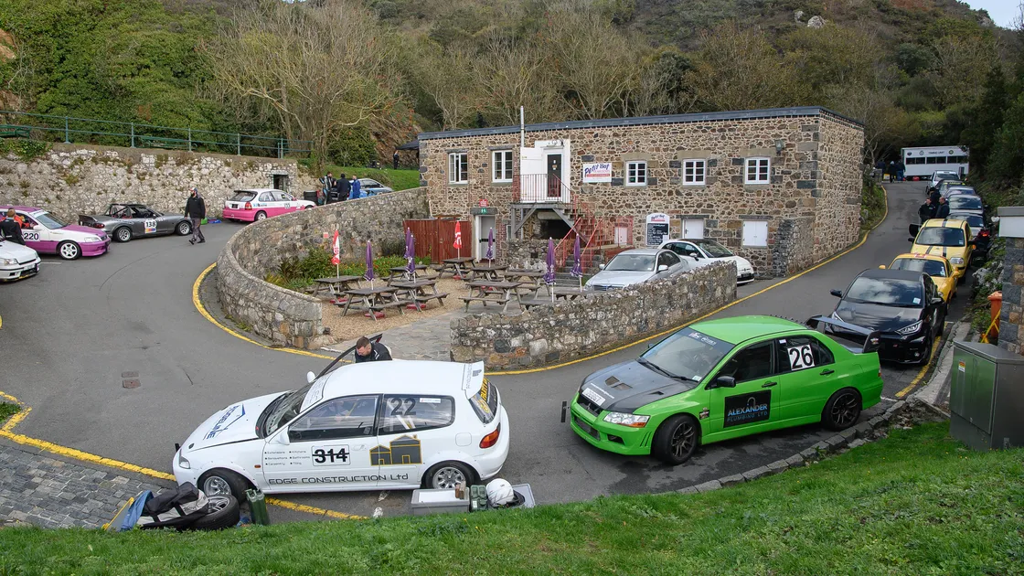 Vehicles at the bottom of the climb in what could be the last ever Petit Bot hill climb