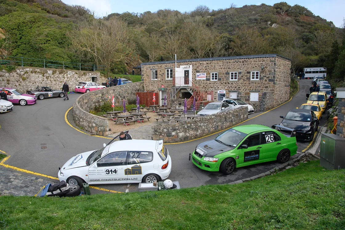 Vehicles at the bottom of the climb in what could be the last ever Petit Bot hill climb