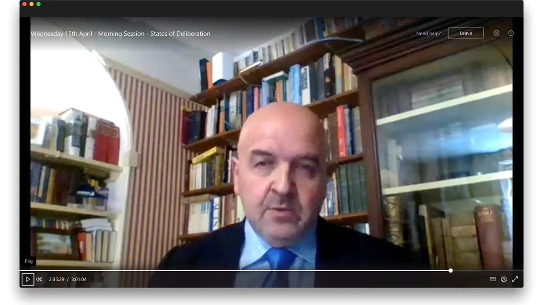 Screenshot from virtual states meeting. Proposer of the June 2021 election date amendment Deputy Jonathon Le Tocq. (28008736)