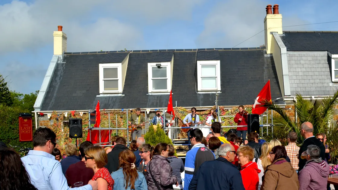 The Space Pirates of Rocquaine playing at the Last Post on Liberation Day 2014, a gig organised by the Vale Earth Fair Collective. (29444609)
