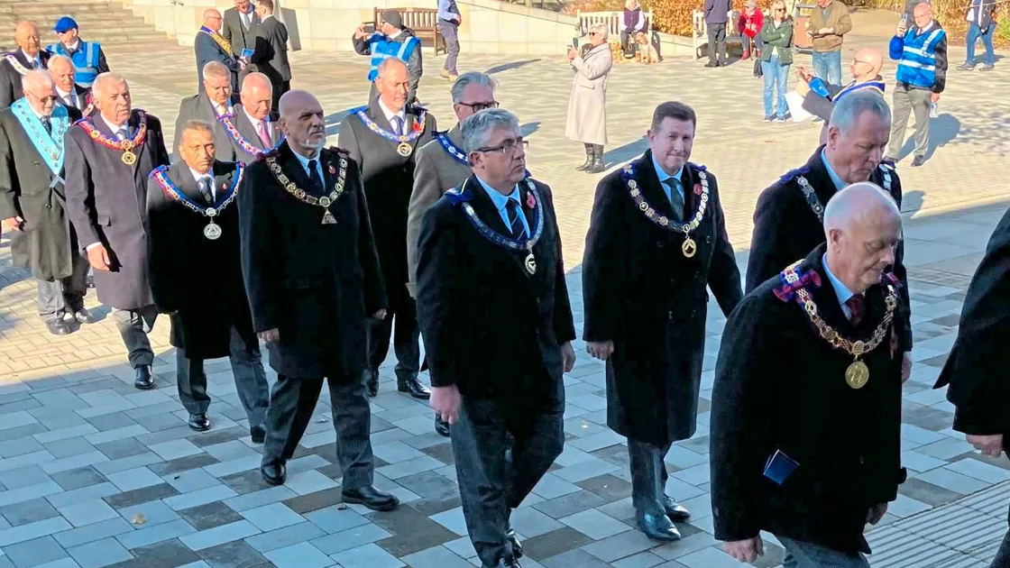 Freemasonry aims to offer a sense of purpose, and a structured, yet relaxed environment for all generations, said Simon Hamon, pictured third from right at the national Freemasons thanksgiving service. 		 (34830393)