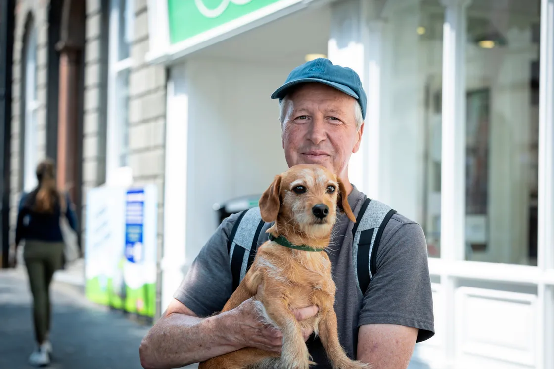 Chris Betley and Eric the dog.